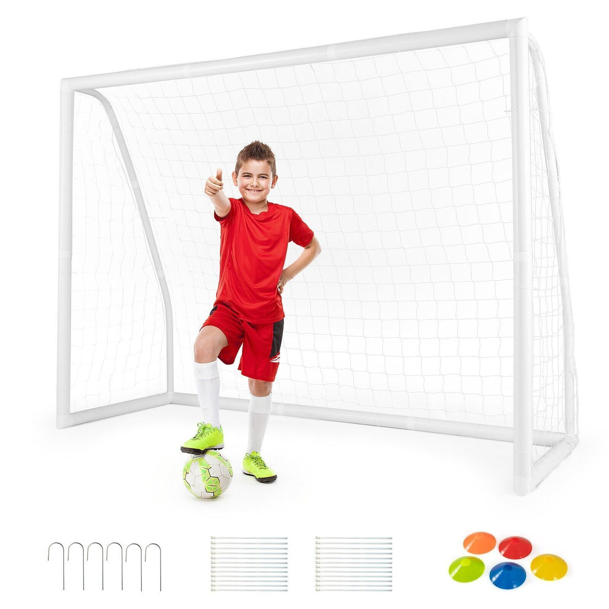 COSTWAY All Weather Soccer Goal Football Training Equipment W/Upvc Pipes