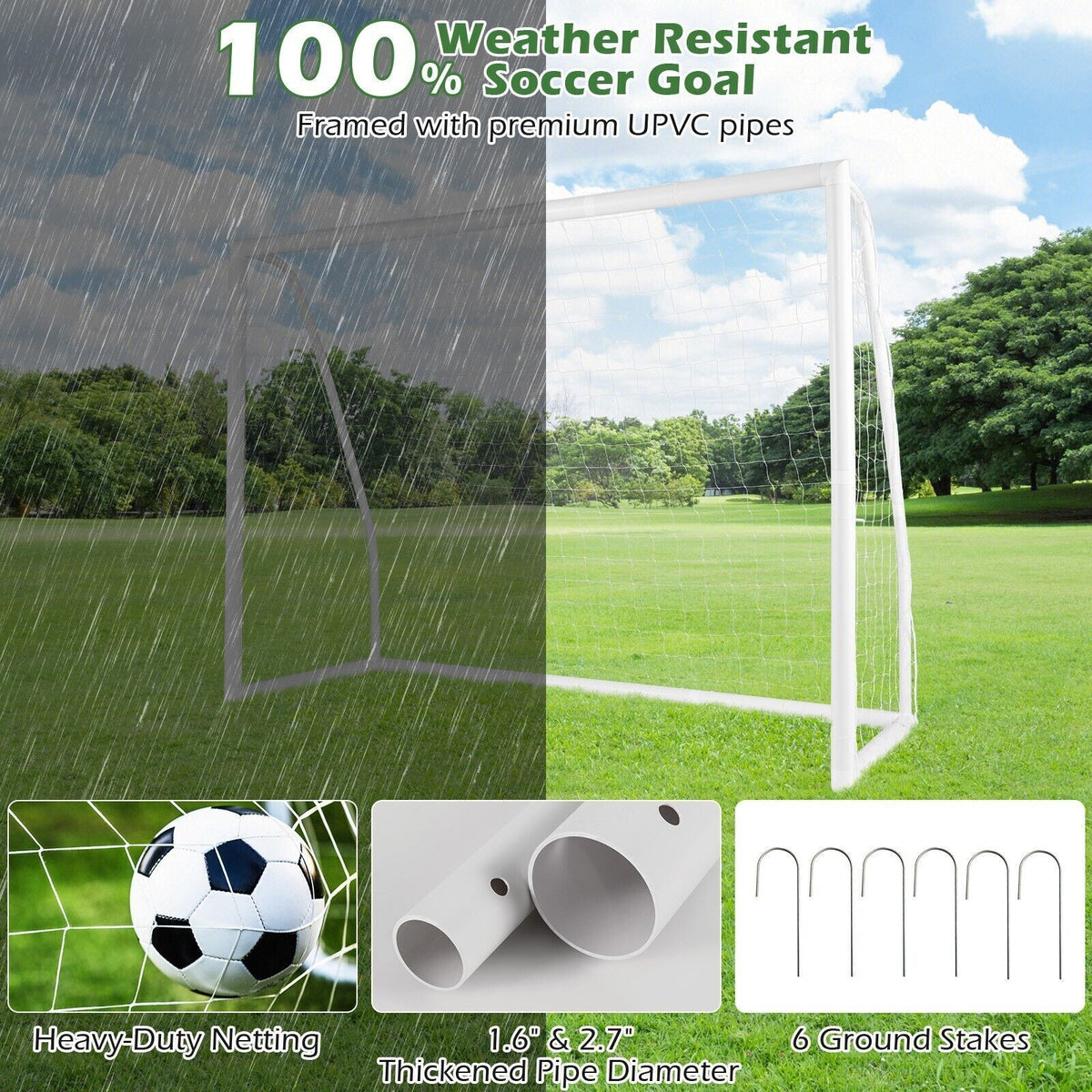 COSTWAY All Weather Soccer Goal Football Training Equipment W/Upvc Pipes